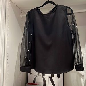 Womens black blouse with pearl details